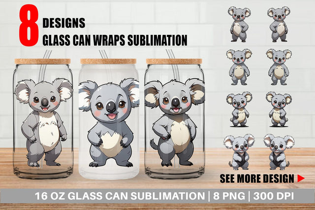 Glass Can Wrap Cute Koala Sublimation artnoy 