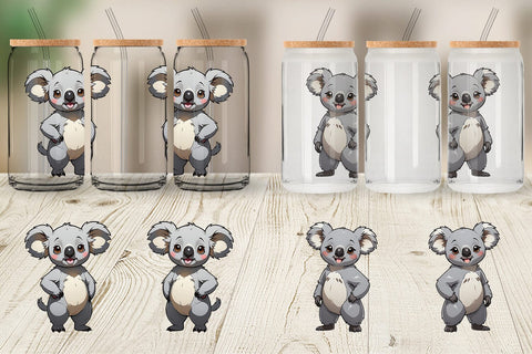 Glass Can Wrap Cute Koala Sublimation artnoy 