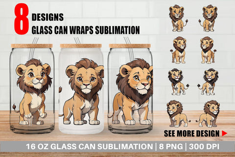 Glass Can Wrap Cute Lion Sublimation artnoy 