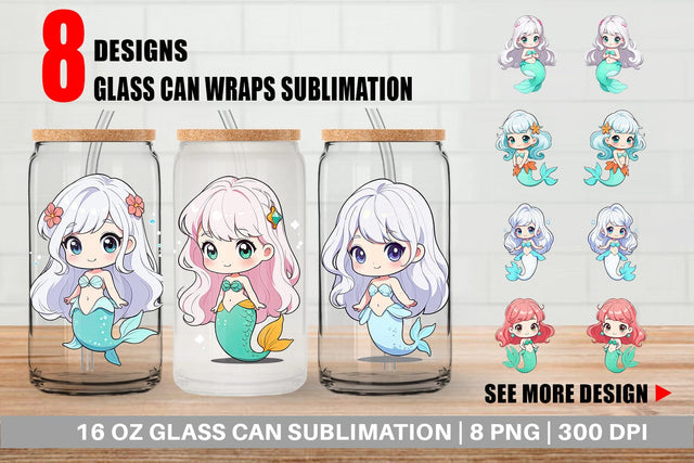 Glass Can Wrap Cute Little Mermaid Sublimation artnoy 