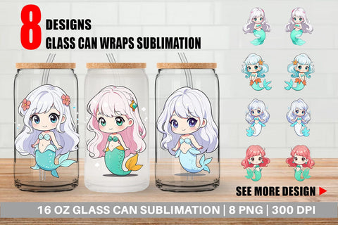Glass Can Wrap Cute Little Mermaid Sublimation artnoy 
