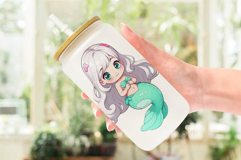 Glass Can Wrap Cute Little Mermaid Sublimation artnoy 
