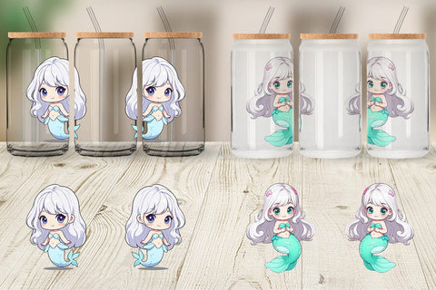 Glass Can Wrap Cute Little Mermaid Sublimation artnoy 