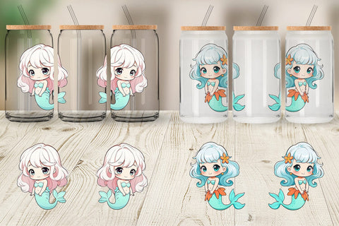 Glass Can Wrap Cute Little Mermaid Sublimation artnoy 