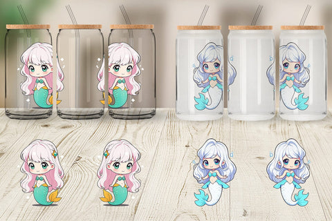 Glass Can Wrap Cute Little Mermaid Sublimation artnoy 