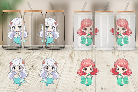 Glass Can Wrap Cute Little Mermaid Sublimation artnoy 