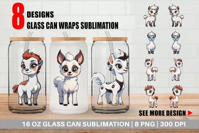Glass Can Wrap Cute Llama Sublimation artnoy 
