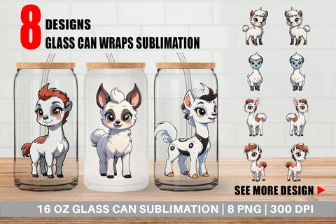 Glass Can Wrap Cute Llama Sublimation artnoy 