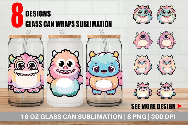 Glass Can Wrap Cute Monster Sublimation artnoy 