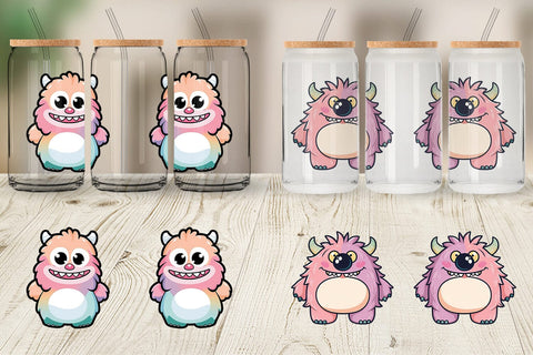 Glass Can Wrap Cute Monster Sublimation artnoy 