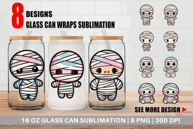 Glass Can Wrap Cute Mummy Sublimation artnoy 