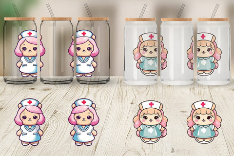 Glass Can Wrap Cute Nurse Sublimation artnoy 