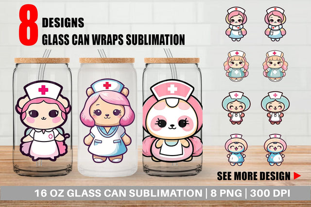 Glass Can Wrap Cute Nurse Sublimation artnoy 