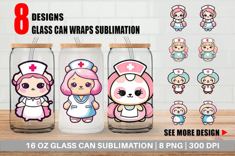 Glass Can Wrap Cute Nurse Sublimation artnoy 