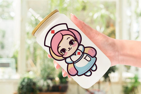 Glass Can Wrap Cute Nurse Sublimation artnoy 
