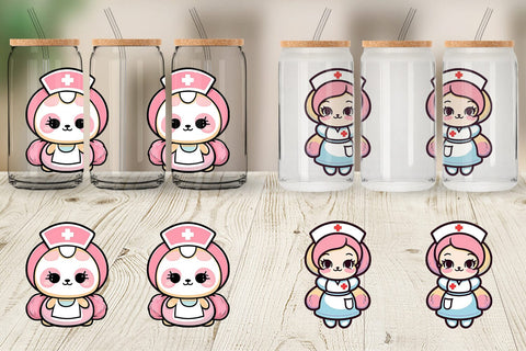 Glass Can Wrap Cute Nurse Sublimation artnoy 