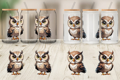 Glass Can Wrap Cute Owl Sublimation artnoy 