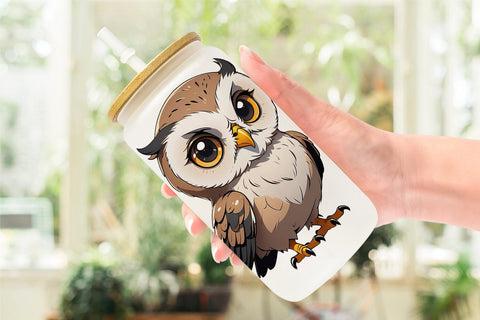 Glass Can Wrap Cute Owl Sublimation artnoy 