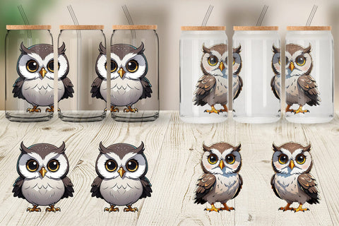 Glass Can Wrap Cute Owl Sublimation artnoy 