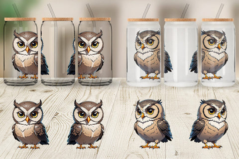 Glass Can Wrap Cute Owl Sublimation artnoy 