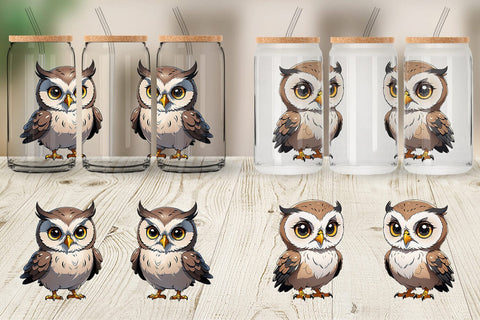 Glass Can Wrap Cute Owl Sublimation artnoy 