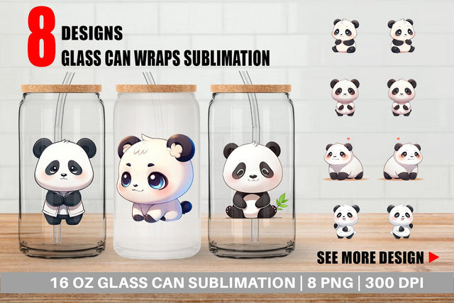 Glass Can Wrap Cute Panda Sublimation artnoy 