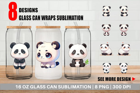 Glass Can Wrap Cute Panda Sublimation artnoy 