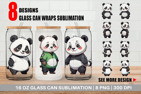Glass Can Wrap Cute Panda Sublimation artnoy 