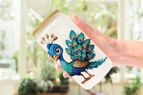 Glass Can Wrap Cute Peacock Sublimation artnoy 
