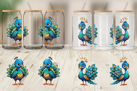 Glass Can Wrap Cute Peacock Sublimation artnoy 