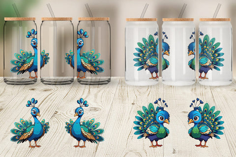 Glass Can Wrap Cute Peacock Sublimation artnoy 