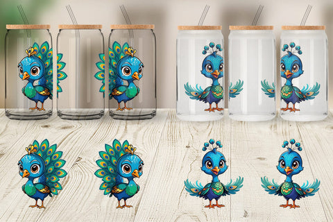Glass Can Wrap Cute Peacock Sublimation artnoy 
