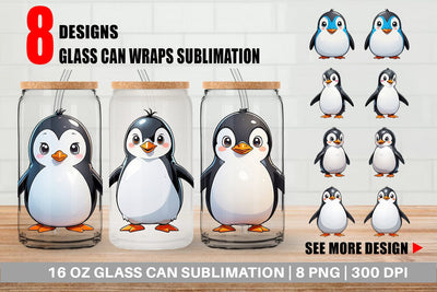 Glass Can Wrap Cute Penguin Sublimation artnoy 