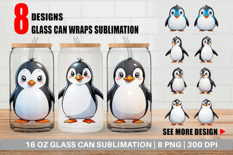 Glass Can Wrap Cute Penguin Sublimation artnoy 