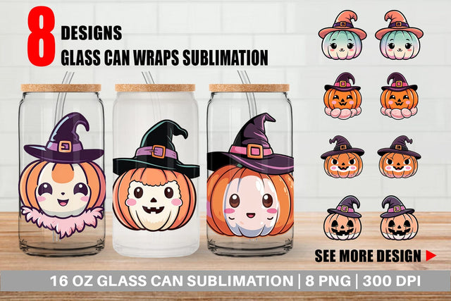 Glass Can Wrap Cute Pumpkin Sublimation artnoy 