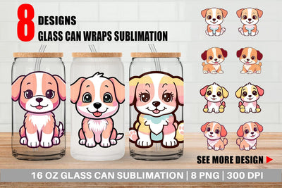 Glass Can Wrap Cute Puppy Sublimation artnoy 