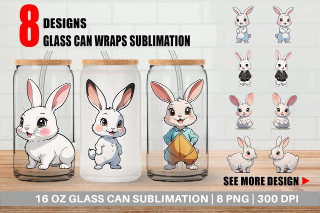 Glass Can Wrap Cute Rabbit Sublimation artnoy 
