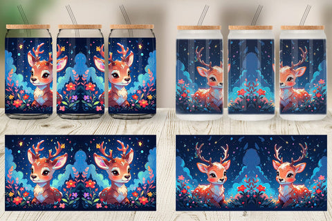 Glass Can Wrap Cute Reindeer Sublimation artnoy 