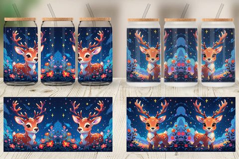 Glass Can Wrap Cute Reindeer Sublimation artnoy 