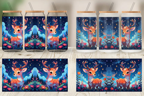Glass Can Wrap Cute Reindeer Sublimation artnoy 