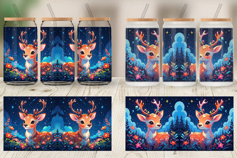 Glass Can Wrap Cute Reindeer Sublimation artnoy 