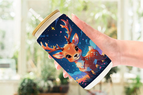 Glass Can Wrap Cute Reindeer Sublimation artnoy 