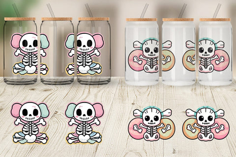Glass Can Wrap Cute Skeleton Sublimation artnoy 