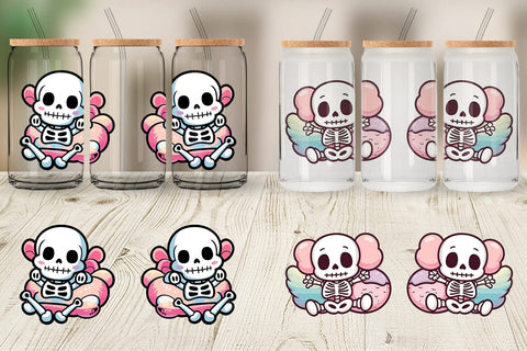 Glass Can Wrap Cute Skeleton Sublimation artnoy 