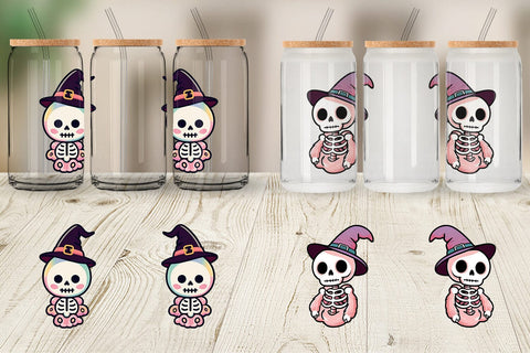 Glass Can Wrap Cute Skeleton Witch Sublimation artnoy 