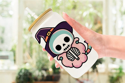 Glass Can Wrap Cute Skeleton Witch Sublimation artnoy 