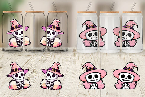 Glass Can Wrap Cute Skeleton Witch Sublimation artnoy 