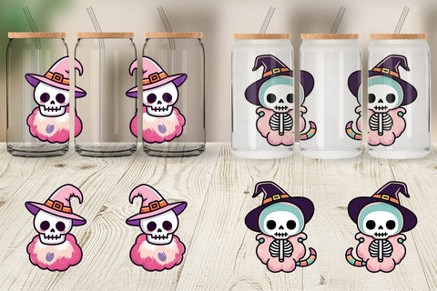Glass Can Wrap Cute Skeleton Witch Sublimation artnoy 