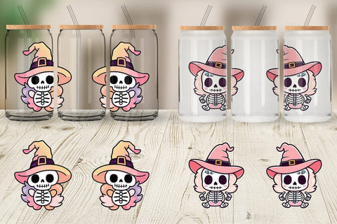 Glass Can Wrap Cute Skeleton Witch Sublimation artnoy 