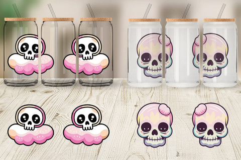 Glass Can Wrap Cute Skull Sublimation artnoy 
